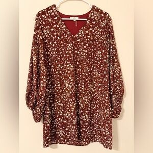 Entro Maroon Patterned Long Sleeve Dress